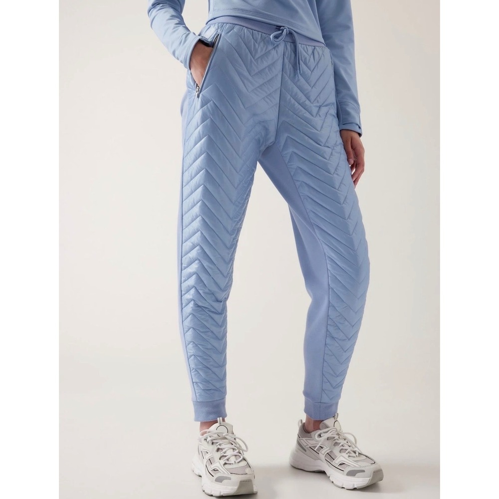 Athleta Apres Ski Down Quilted Jogger Pants Pull On High Rise Blue 4 Athleisure
